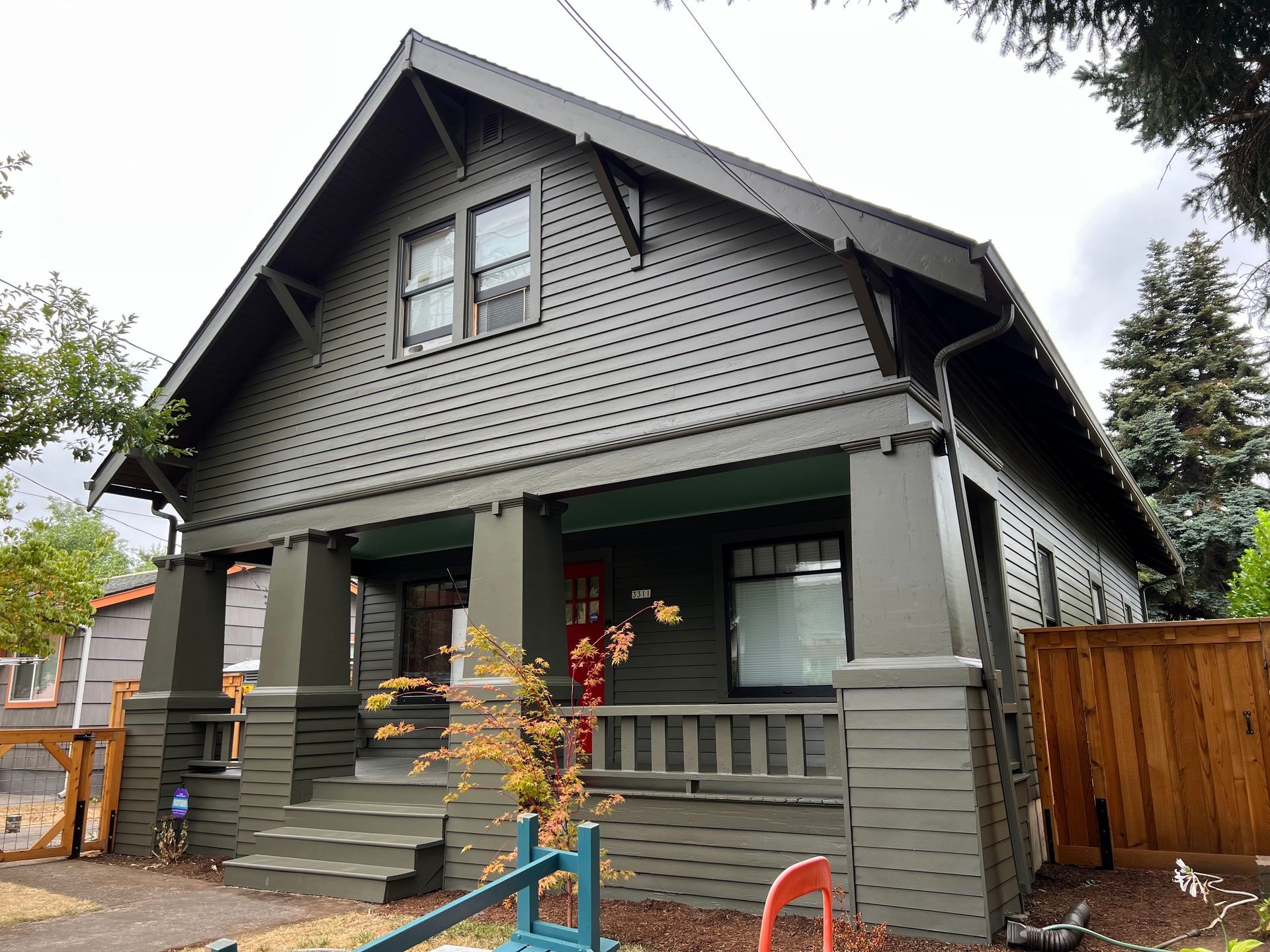 dark house painted grey in downtown victoria
