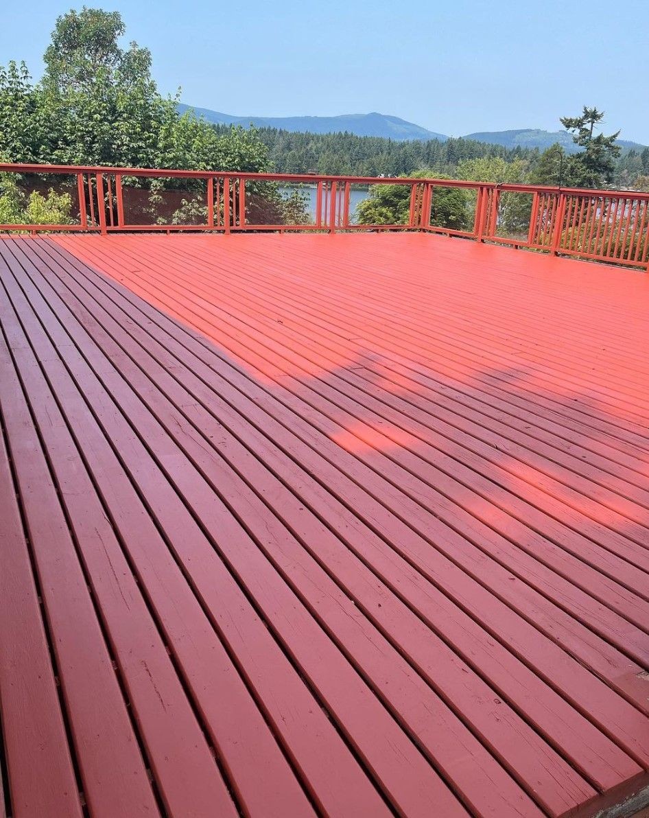 red deck stained in Shawnigan Lake